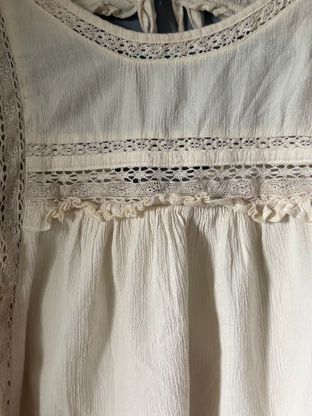 American Eagle Womens Cream Boho Lace Peasant Blouse Size S Petite
